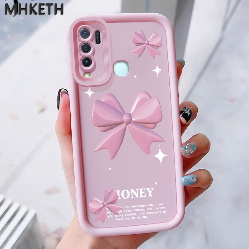 MHKEID เคสสำหรับ VIVO Y50 Y30 Y30i เคสป้องกันโทรศัพท์ตกลายโบว์สีชมพู
