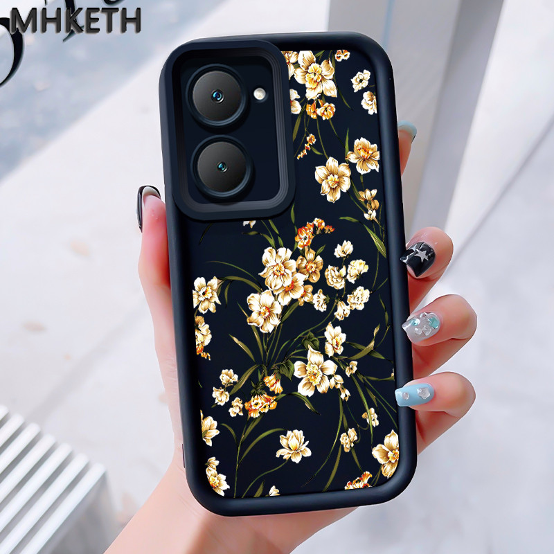 MHKEID เคสสำหรับ VIVO Y03 Y03T Y18 Y18i Y18e Y18t Y18s Y28e 5G เคสซิลิโคนป้องกันการตกลายกล้วยไม้เคสโทรศัพท์มีลาย