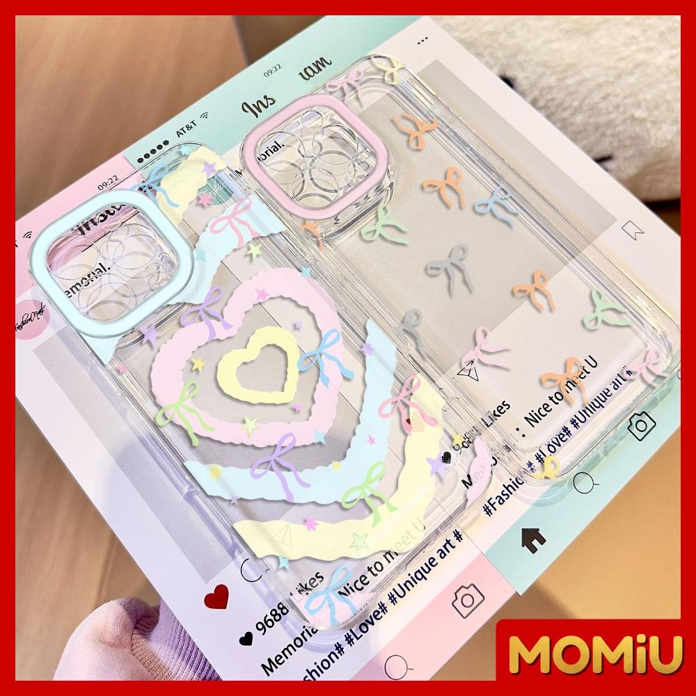 MOMiU - เข้ากันได้สำหรับ เคสไอโฟน11 เคส iphone 16 Pro Max 7Plus XR 12 13 14 15 เคสใส โบว์แห่งความรักหลากสีสัน