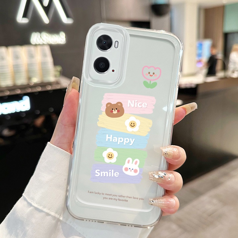 เคสสำหรับ OPPO A36 A76 A96 A5 2020 A9 2020 A98 5G A1 5G A74 A95 F19 F19s Reno 6 Lite F23 5G เคสโทรศัพท์ดอกไม้หมีกระต่าย