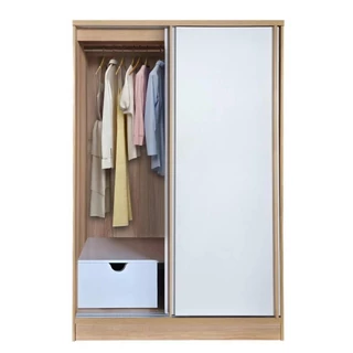 [จัดส่งพร้อมประกอบ] FURDINI ตู้เสื้อผ้าบานเลื่อน HERO 120 ซม. สี NATURAL OAK/ขาว จัดส่งโดย HomePro