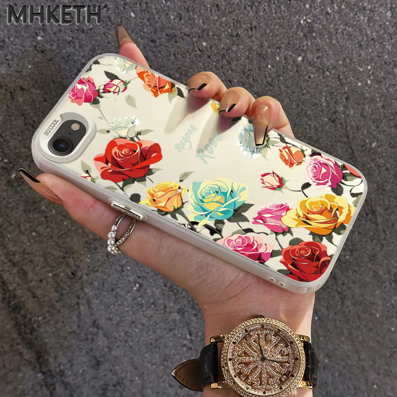 MHKETH เคสสำหรับ iPhone 6 Plus 6s Plus 7 Plus 8 Plus SE 2020 X Xr Xs Max เคสดอกกุหลาบสีสวยเคสโทรศัพท์มีลาย ราคา ถูกที่สุด ดีลบีเคเค