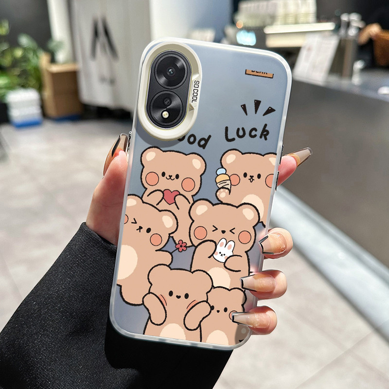 เคสสำหรับ OPPO A18 A38 A31 2020 A8 เคสโทรศัพท์ใสลายหมีกระต่ายเคสแข็งป้องกัน
