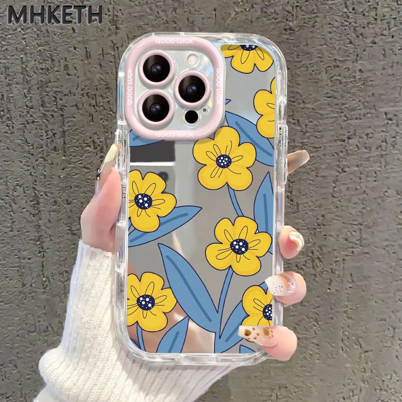 MHKETH เคสสำหรับ iPhone 16 Pro Max 15 Pro 15 Plus Max 14 Pro Max Plus 13 Pro Max 12 Pro Max เคสโทรศัพท์กระจกดอกไม้