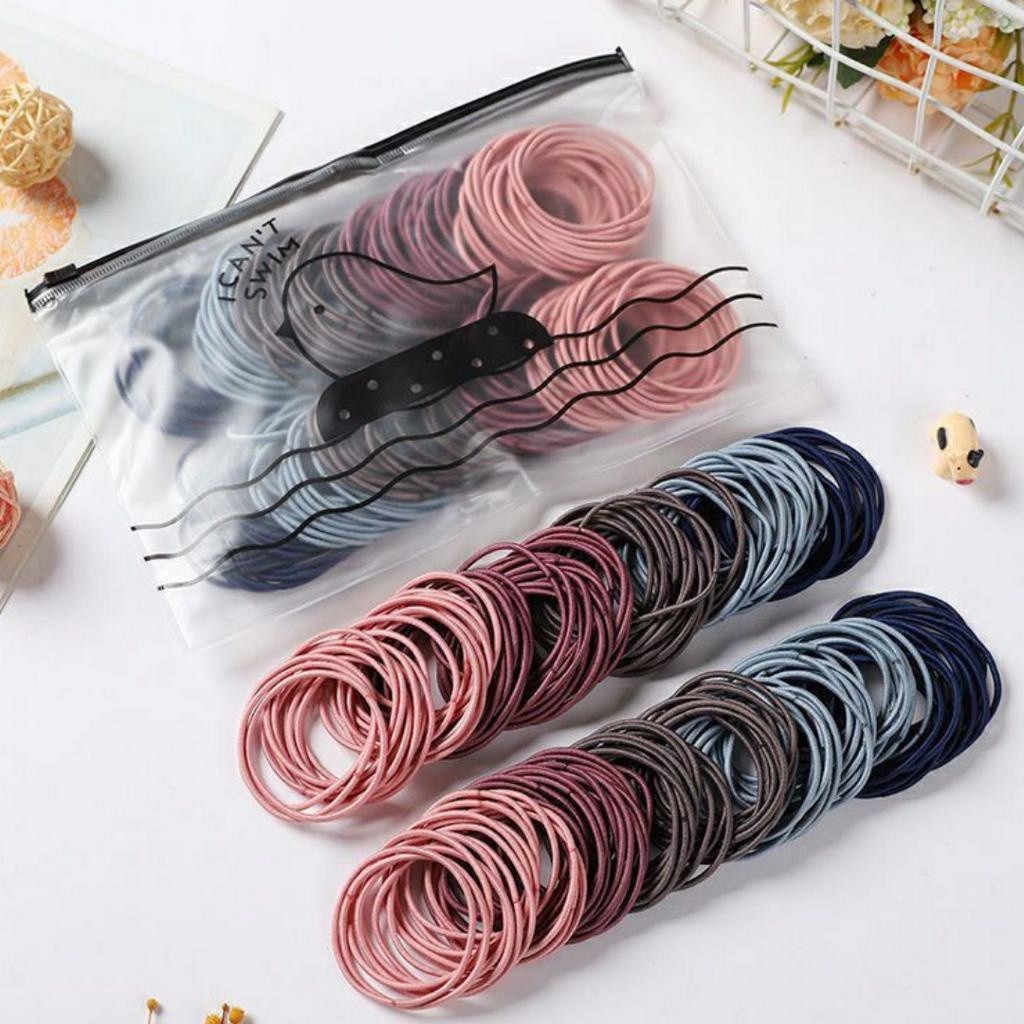 งานดี✅10สี พร้อมซองซิบ ยางผ้ามัดผม 100 ชิ้น hair bands สไตล์เกาหลีสำหรับผู้หญิง
