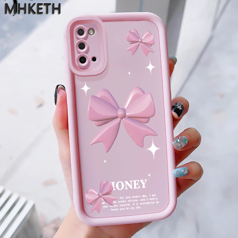 MHKEID เคสสำหรับ Samsung Galaxy A03s A02s M02s F02s เคสป้องกันโทรศัพท์ตกลายโบว์สีชมพู