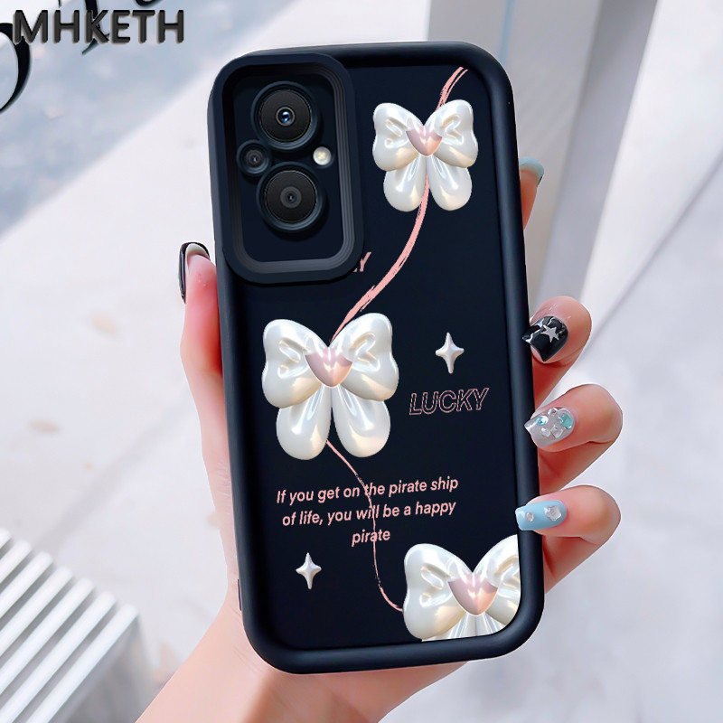 MHKEID เคสสำหรับ OPPO Reno 7Z 5G 8Z 5G 7 Lite 5G 8 Lite 5G เคสใหม่เคสซิลิโคนติดโบว์ป้องกันโทรศัพท์ตก