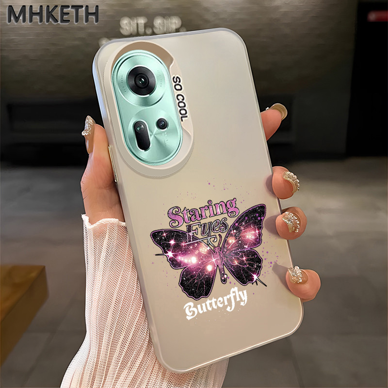 MHKETH เคสสำหรับ OPPO Reno 11 5G Reno 10 5G Reno 10 Pro 5G Reno 8T 5G เคสโทรศัพท์ผิวเกล็ดน้ำแข็งรูปผีเสื้ออินเทรนด์