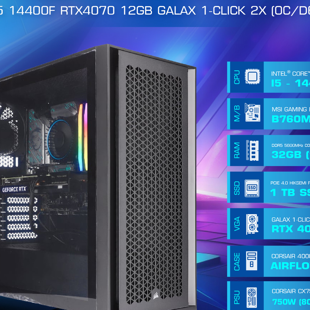 คอมประกอบ Advice : Computer Set intel #i321 i5 14400F RTX4070 12GB GALAX 1-CLICK 2X (OC/D6) - A01642