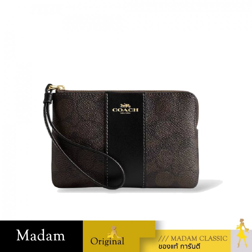 กระเป๋าสตางค์คล้องมือ COACH CW854 CORNER ZIP WRISTLET IN SIGNATURE CANVAS WITH STRIPE (IMXAQ)