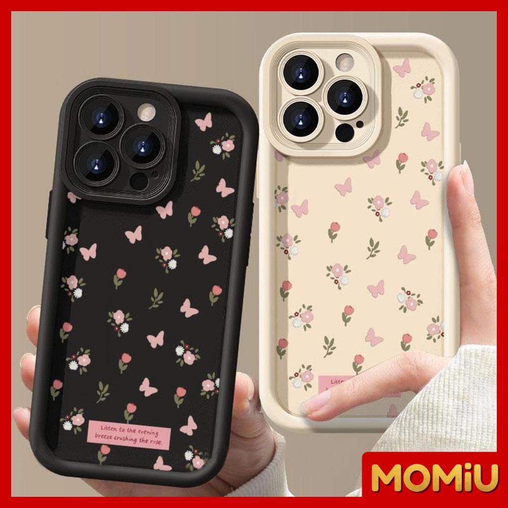 MOMiU - เข้ากันได้สำหรับ เคสไอโฟน11 เคส iphone 16 Pro Max 7Plus XR 12 13 14 15 เคส TPU แบบนิ่มด้าน ดอกไม้และผีเสื้อ