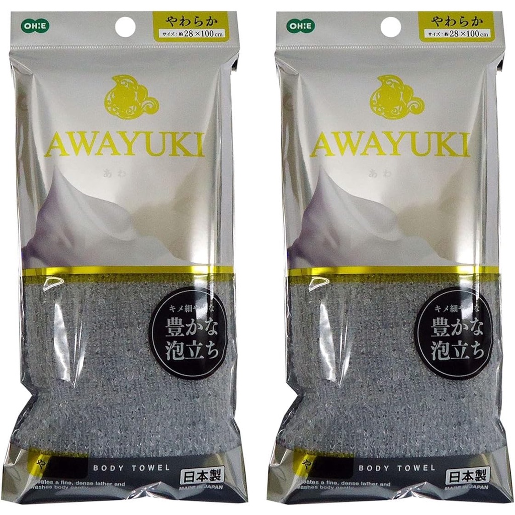 Ohe Body Towel, Gray, Approx. Width 11.0 x Length 39.4 inches (28 x 100 cm), Awayuki Body Wash, Rich