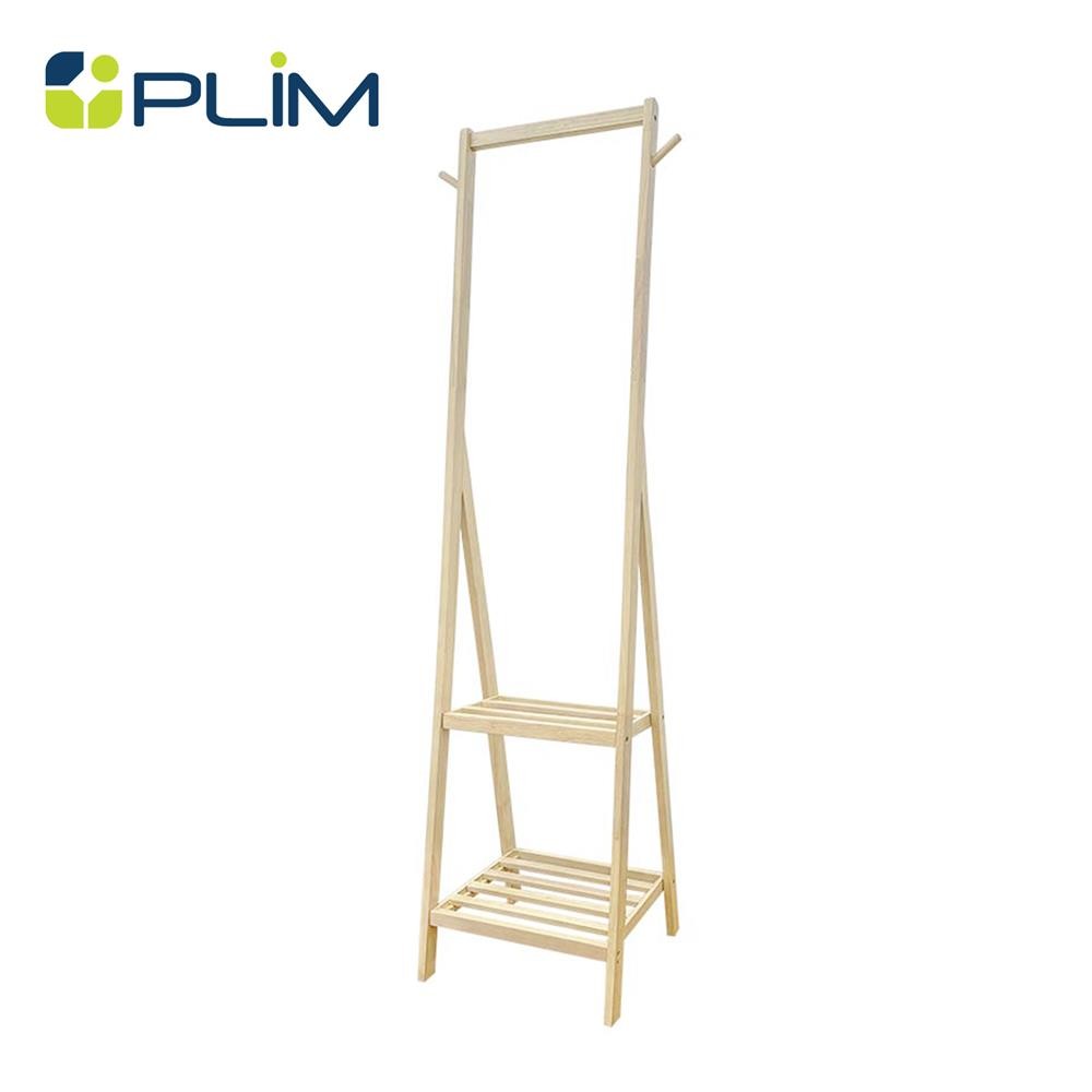 PLIM ราวแขวนผ้าไม้พร้อมชั้นวางของ 2 ชั้น 41 ซม. MACHI สีไวท์โอ๊ค จัดส่งโดย HomePro