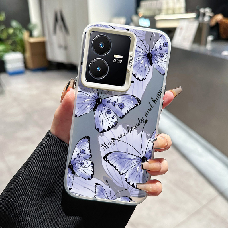 เคสสำหรับ VIVO Y22 Y22s Y36 4G Y36 5G Y27 5G Y27S Y77T เคสโทรศัพท์ใสลายผีเสื้อเคสแข็งป้องกัน