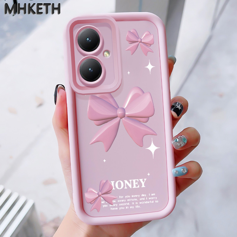 MHKEID เคสสำหรับ VIVO Y27 Y36 4G Y36 5G Y27 5G Y77T Y27s Y35 Y35+ 5G เคสป้องกันโทรศัพท์ตกลายโบว์สีชมพู