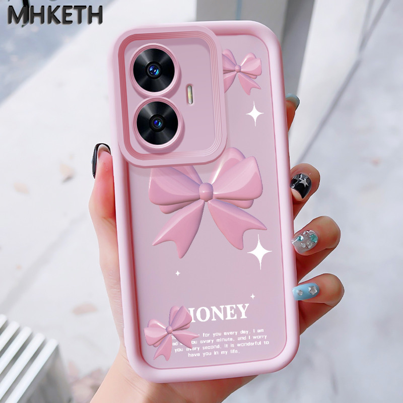 MHKEID เคสสำหรับ Realme C55 Narzo N55 เคสป้องกันโทรศัพท์ตกลายโบว์สีชมพู