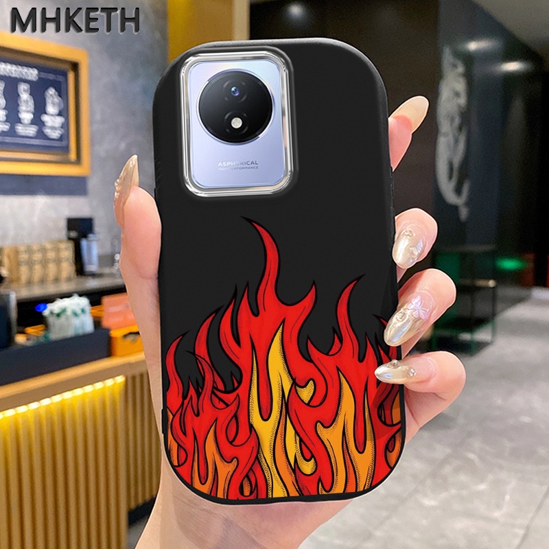 MHKETH เคสสำหรับ VIVO Y02 Y02A Y02T Y02s Y11 2023 เคสป้องกันการกระแทกเคสซิลิโคนซิลิโคนโทรศัพท์เปลวไฟที่ทันสมัย