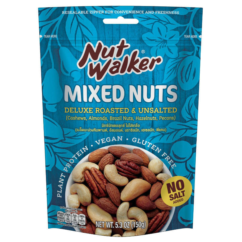 🍉 นัทวอล์คเกอร์มิกซ์นัทเดอลุกซ์ไม่ใส่เกลือ 150กรัม 🍍 Nut Walker Deluxe Roasted Unsalted Mixed Nuts 1