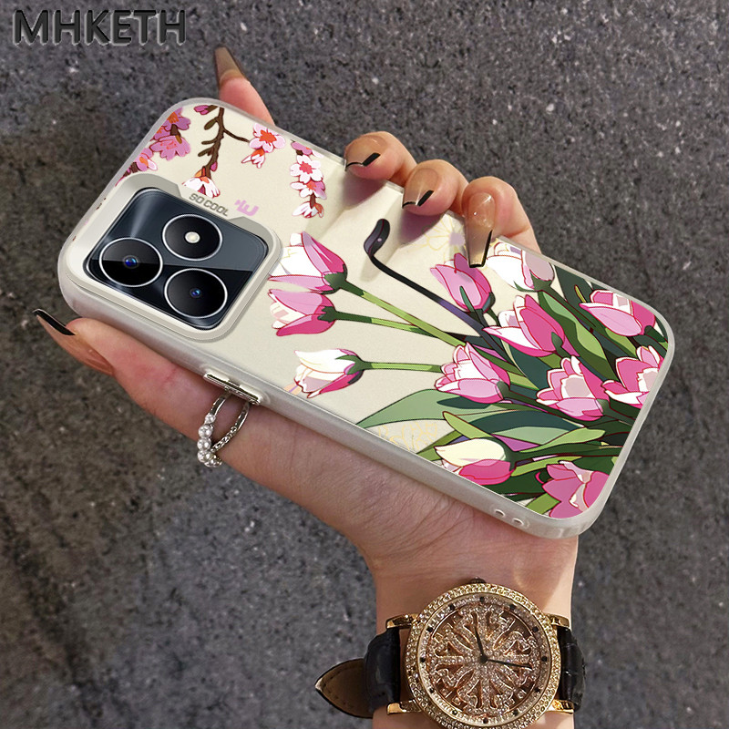 MHKETH เคสสำหรับ Realme C53 C51 C51s C55 C35 C33 C67 C31 Narzo N53 N55 Note 50 50A Prime เคสโทรศัพท์ทิวลิปสดใส