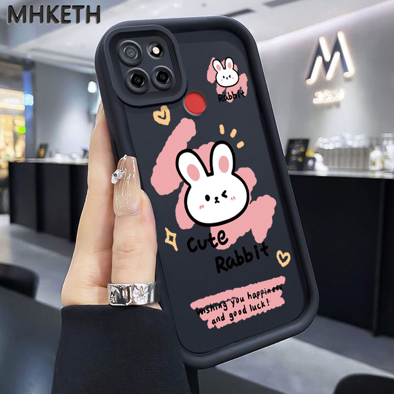 MHKETH เคสสำหรับ Realme C12 C15 C25 C25s Narzo 20A Narzo 30A Narzo 50A เคสโทรศัพท์ดูดซับแรงกระแทกซิลิโคนรูปกระต่ายน่ารัก