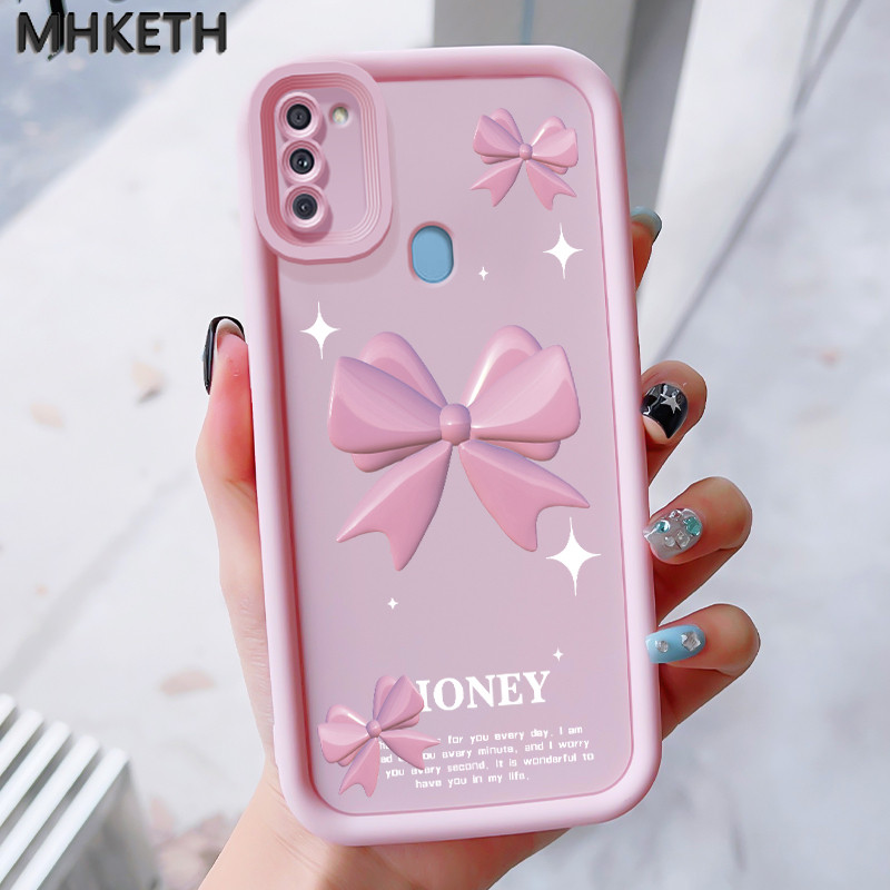 MHKEID เคสสำหรับ Samsung A11 M11 เคสป้องกันโทรศัพท์ตกลายโบว์สีชมพู