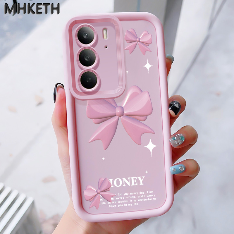 MHKEID เคสสำหรับ Realme C75 4G C75X 4G 14X 5G เคสป้องกันโทรศัพท์ตกลายโบว์สีชมพู