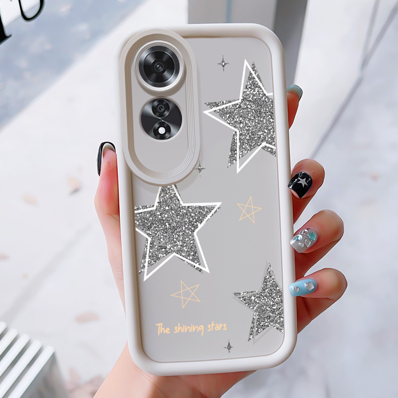เคสสำหรับ OPPO A60 4G เคสโทรศัพท์มันวาวดาวรูปหัวใจสามสีซิลิโคนกันกระแทก
