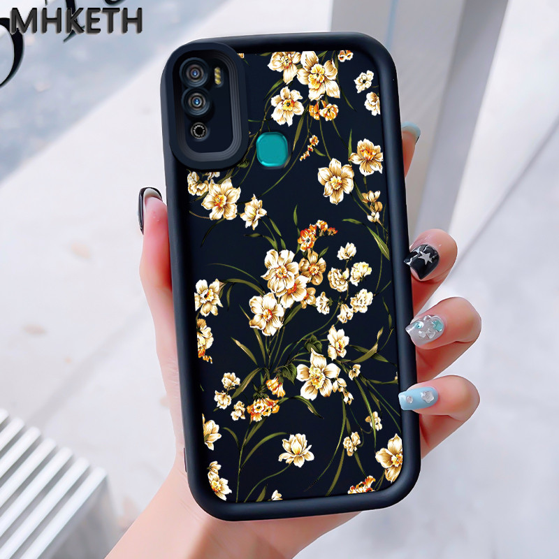 MHKEID เคสสำหรับ Infinix Hot 11 Play Hot 10 Play Hot 9 Play เคสซิลิโคนป้องกันการตกลายกล้วยไม้เคสโทรศัพท์มีลาย