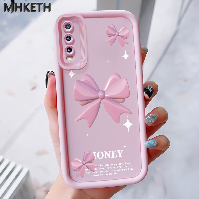 MHKEID เคสสำหรับ VIVO Y20 Y20s Y20i Y20T Y12s Y12a Y30G Y11s เคสป้องกันโทรศัพท์ตกลายโบว์สีชมพู ราคา ถูกที่สุด ดีลบีเคเค