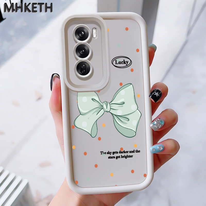 MHKEID เคสสำหรับ OPPO Reno 12 5G เคสป้องกันโทรศัพท์ตกลายโบว์สีชมพู - รูปที่ 2