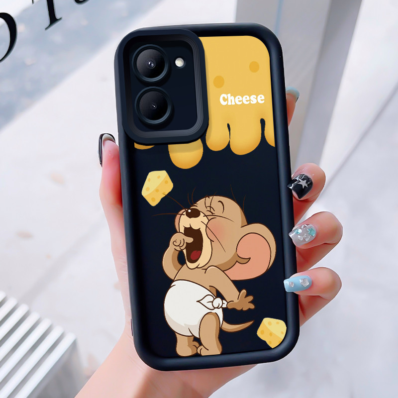 เคสสำหรับ Realme C33 เคสโทรศัพท์แมวหนูสามสีซิลิโคนกันกระแทก