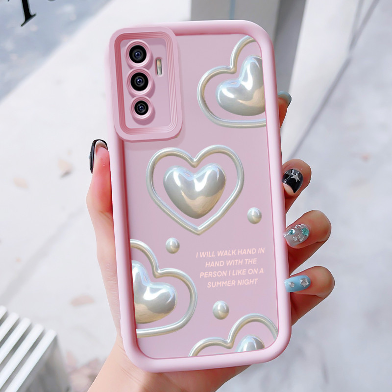 เคสสำหรับ VIVO V23E 4G V23E 5G Y75 เคสโทรศัพท์รูปหัวใจสามสีซิลิโคนกันกระแทก