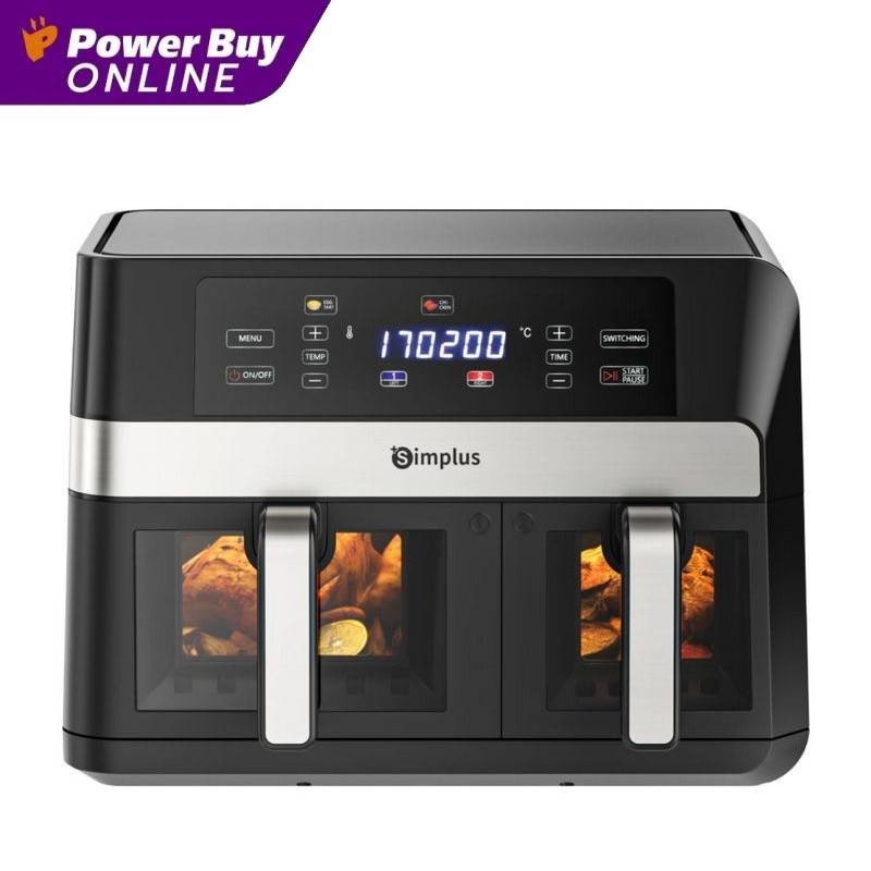 Simplus หม้อทอดไร้น้ำมัน Dual Basket (1800 วัตต์, 10 ลิตร, สีดำ) รุ่น KQZG020