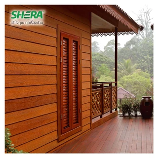SHERA ไม้ฝา ลายสักขอบตรง 15X300X0.8 ซม. สีสักทรายทอง จัดส่งโดย HomePro