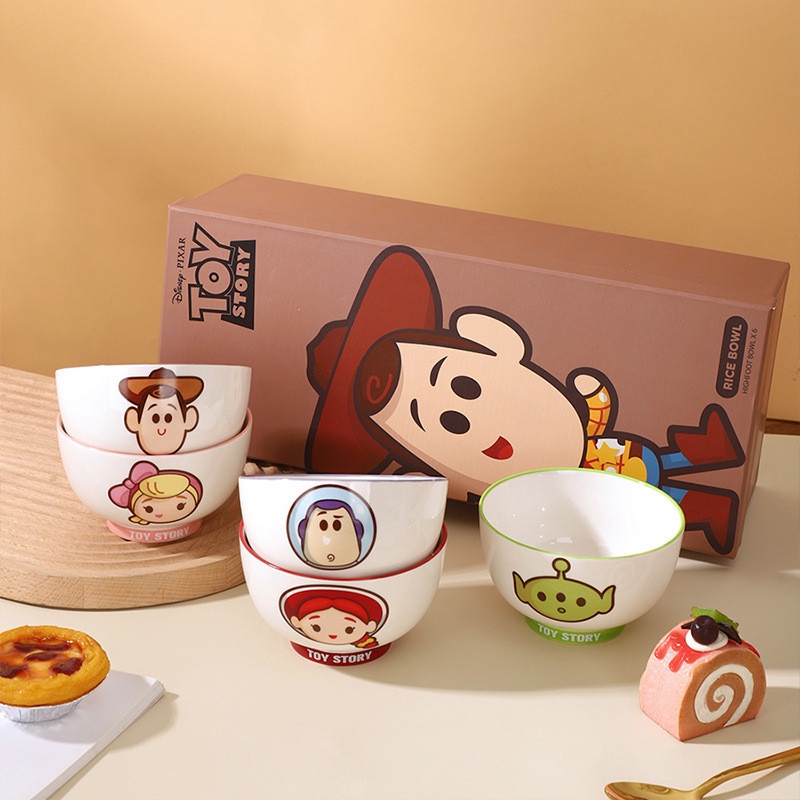 🎈 (โปรแรง ของใช้ลดหนัก)Disney ชามเด็ก Toy Story ชามเซรามิคการ์ตูนชุดชามของขวัญกล่องชามของขวัญบนโต๊ะอ