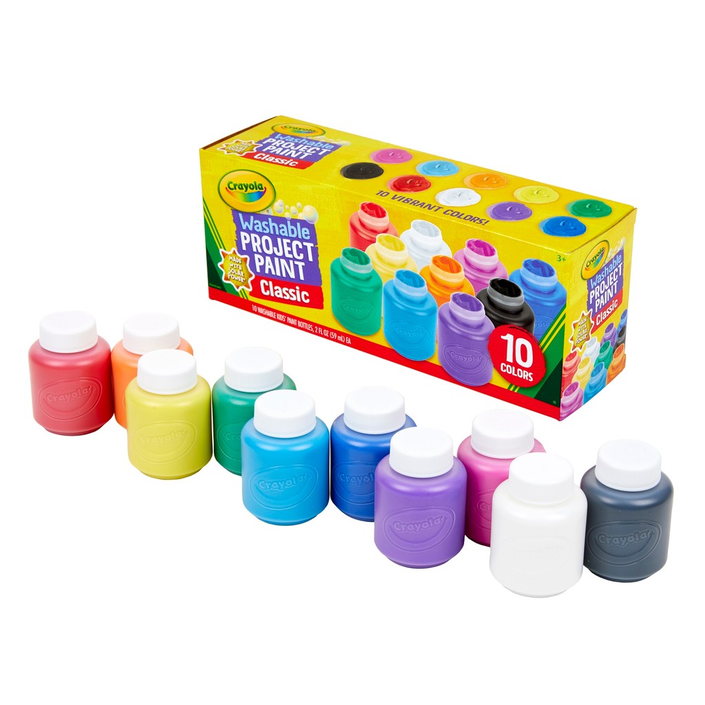 Crayola 10Ct 2oz Washable Project Paint Set เครโยล่า ชุดขวดสีเพ้นท์ สีนีออน 10สี ขนาด 59ml.  54-1205