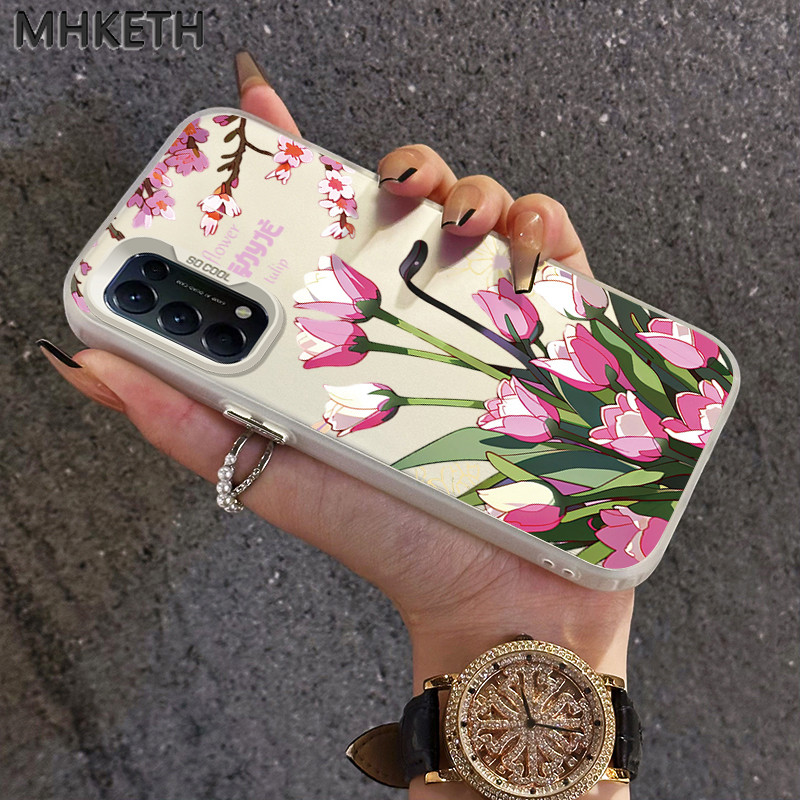 MHKETH เคสสำหรับ OPPO Reno 5 4G Reno 5 5G Reno 5K Reno 6 4G Find X3 Lite เคสโทรศัพท์ทิวลิปสดใส