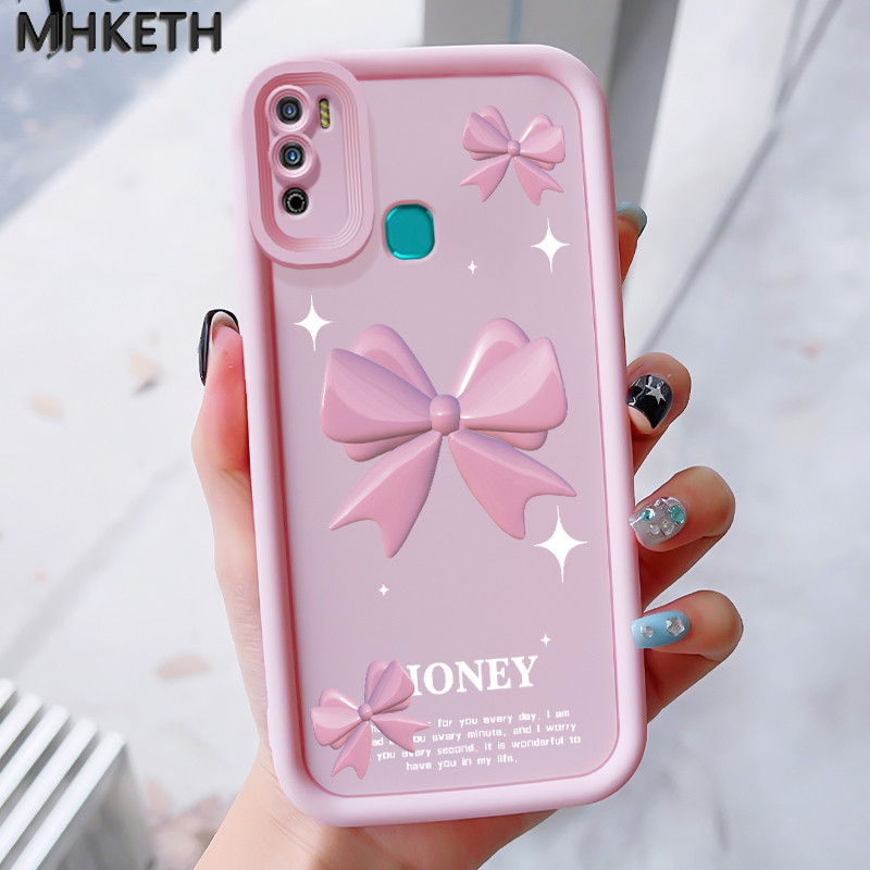 MHKEID เคสสำหรับ Infinix Hot 11 Play Hot 10 Play Hot 9 Play เคสป้องกันโทรศัพท์ตกลายโบว์สีชมพู
