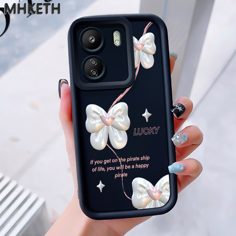 MHKEID เคสสำหรับ Xiaomi Redmi 13C POCO C65 เคสใหม่เคสซิลิโคนติดโบว์ป้องกันโทรศัพท์ตก