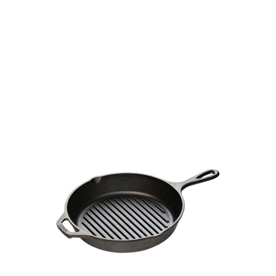 LODGE - กระทะย่างเหล็กหล่อกลมมีลาย 26.04 ซม. สีดำ