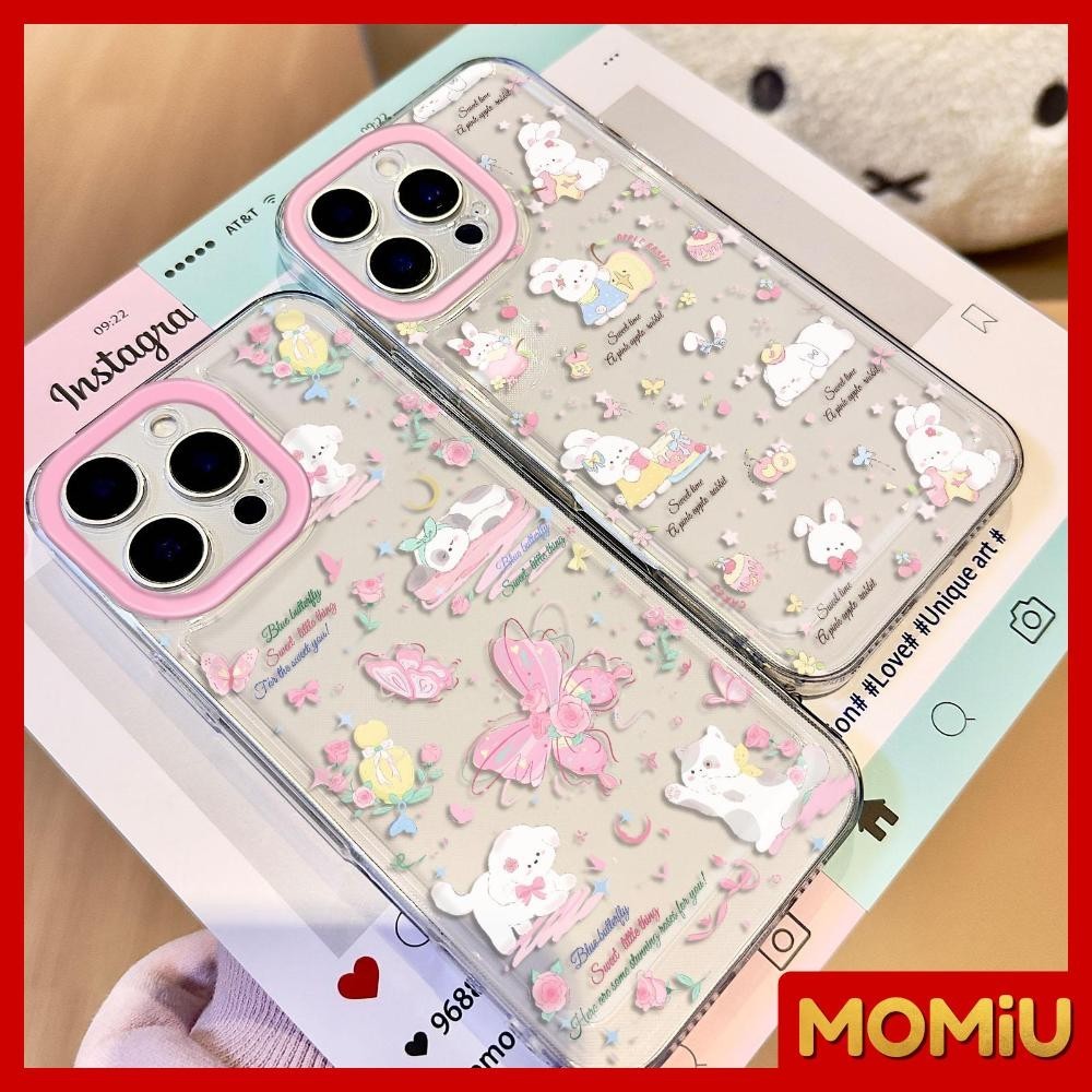MOMiU - เข้ากันได้สำหรับ เคสไอโฟน11 เคส iphone 16 Pro Max 7Plus XR 12 13 14 15 เคสใส กระต่ายผีเสื้อแสนสวย