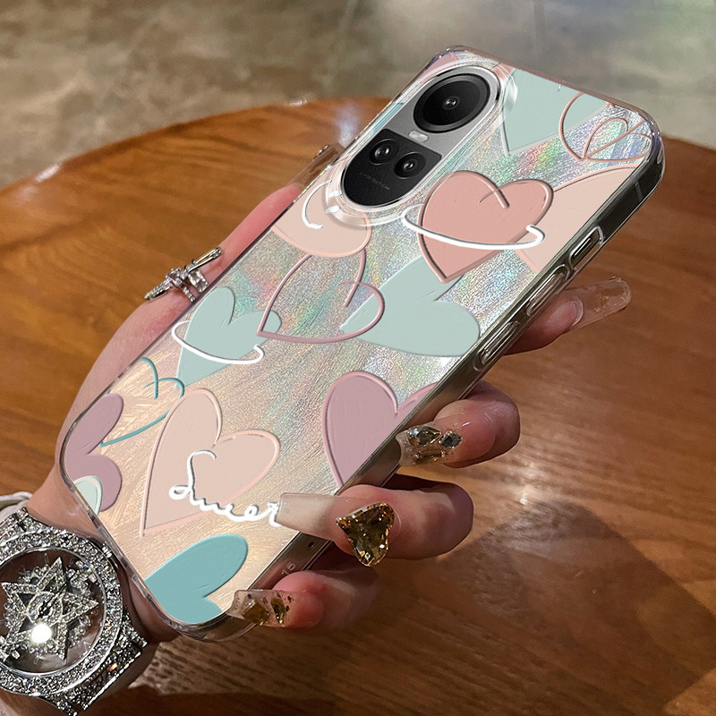 เคสสำหรับ OPPO Reno 10 5G Reno 10 PRo 5G Reno 8T Reno 6 เคสโทรศัพท์แนวโน้มกันกระแทกสีสันรักหัวใจ