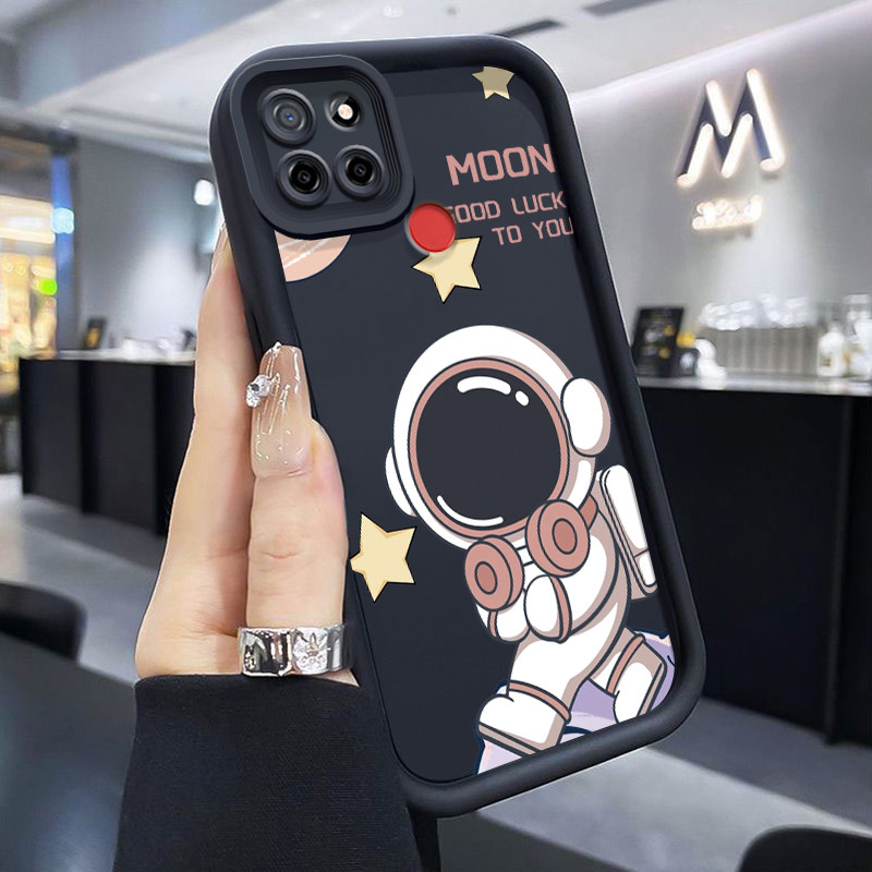เคสสำหรับ Realme C12 C15 C25 C25s Narzo 20A Narzo 30A Narzo 50A เคสโทรศัพท์ซิลิโคนกันกระแทกรูปนักบินอวกาศสุดน่ารัก