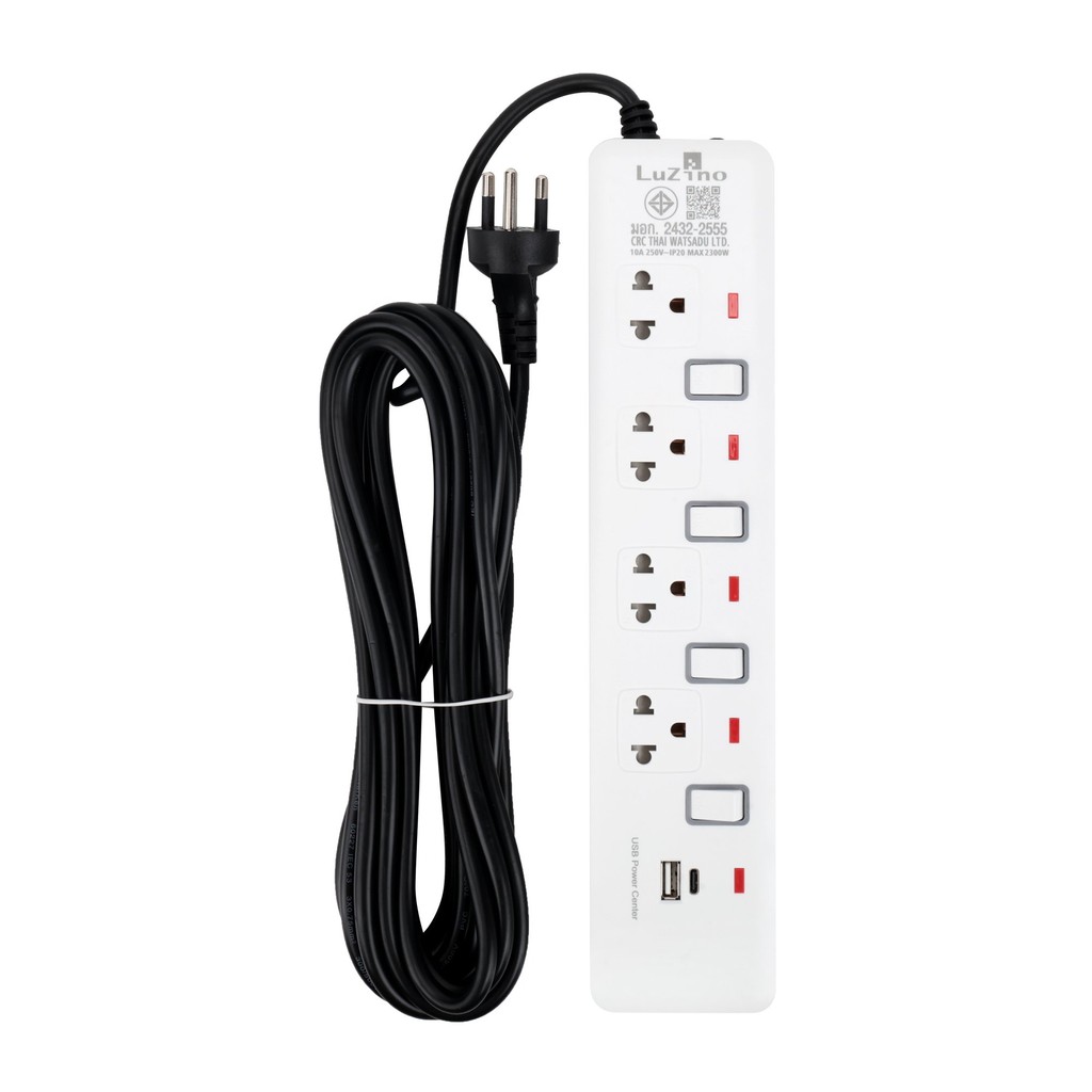 รางปลั๊กไฟ 4 ช่อง 4 สวิตช์ 1 USB-A 1 USB-C (2.4A) ยาว 5 รูปที่ 2
