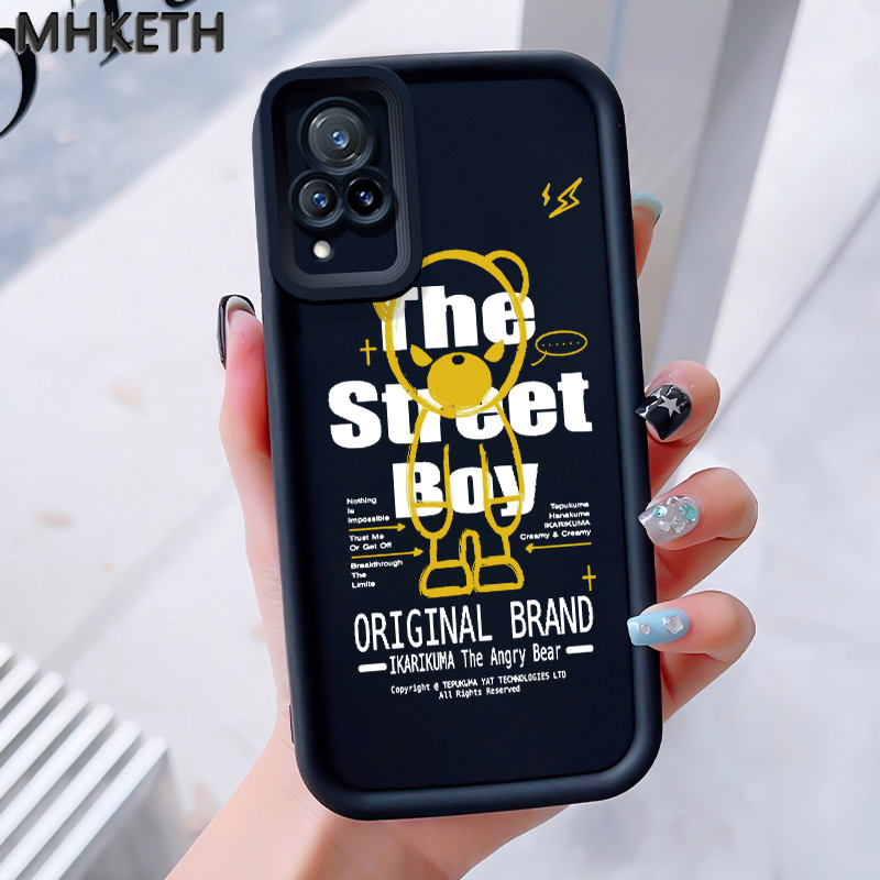 MHKEID เคสสำหรับ VIVO V21 4G V21 5G เคสโทรศัพท์ซิลิโคนออกแบบหมีโกรธอินเทรนด์
