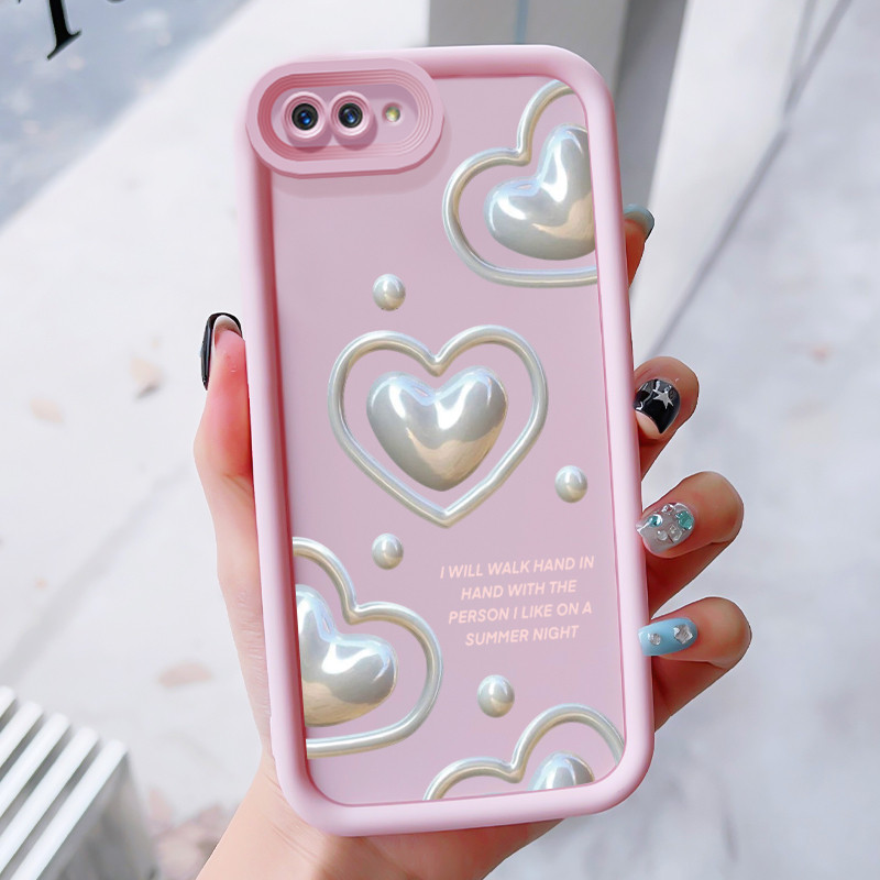 เคสสำหรับ OPPO A5 A3s A12E Realme C1 เคสโทรศัพท์รูปหัวใจสามสีซิลิโคนกันกระแทก