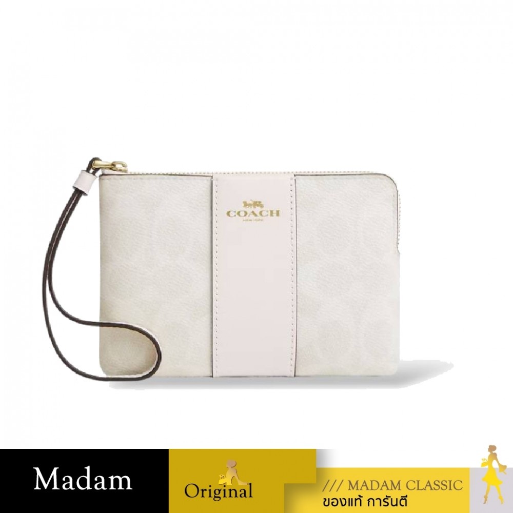 กระเป๋าสตางค์คล้องมือ COACH CW854 CORNER ZIP WRISTLET IN SIGNATURE CANVAS WITH STRIPE (IMXU5)