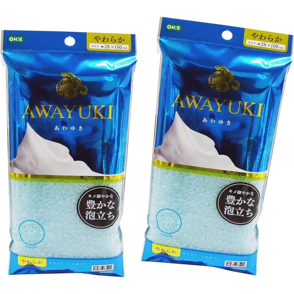 OHE Body Towel, Blue, Set of 2, Approx. Width 11.0 x Length 39.4 inches (28 x 100 cm), Abundant Foam