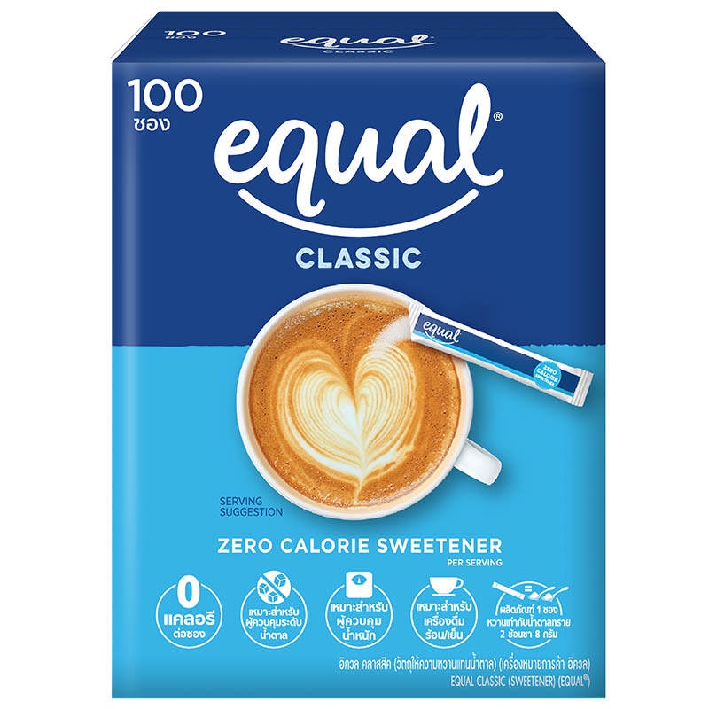 Equal Equal Classic Zero Calorie Sweetener 1g. 100 sachets อิควล 1กรัม แพค 100ซอง