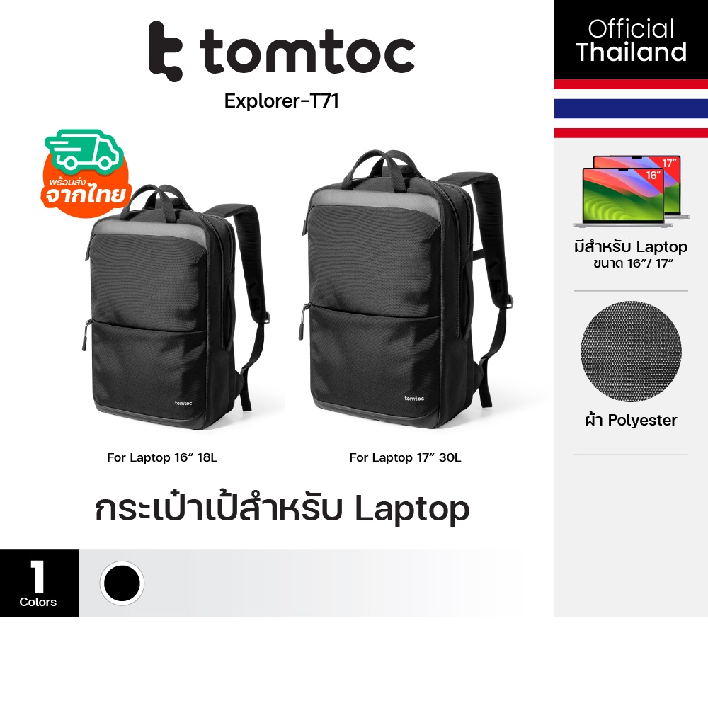 Tomtoc Explorer T71 Laptop Backpack กระเป๋าเป้สะพายหลัง ความจุ 18L / 30L ใส่ Laptop ขนาด 16-17 นิ้ว